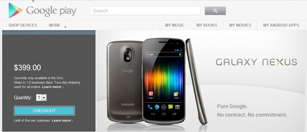 Google начнет продавать разблокированные Galaxy Nexus в Google Play