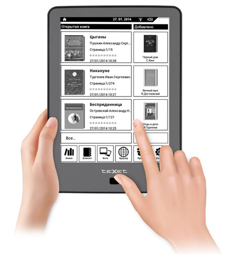 Texet TB-176FL: 6-дюймовый ридер с сенсорным экраном и подсветкой