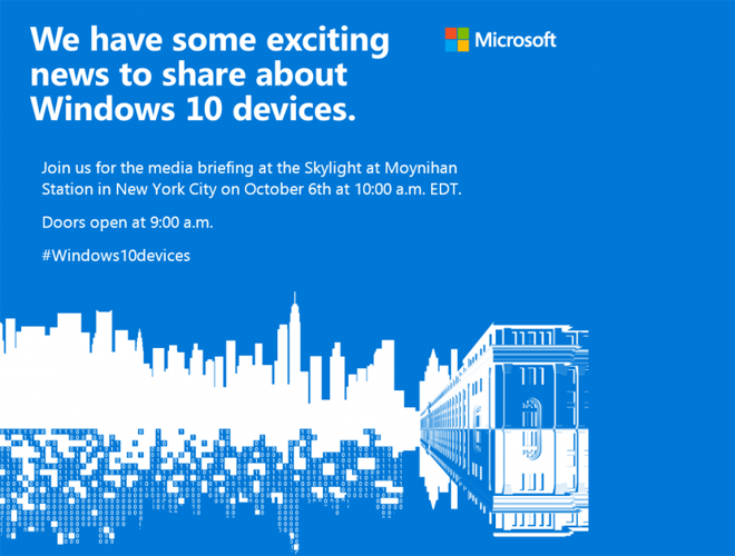 6 октября Microsoft представит в Нью-Йорке новые продукты на Windows 10