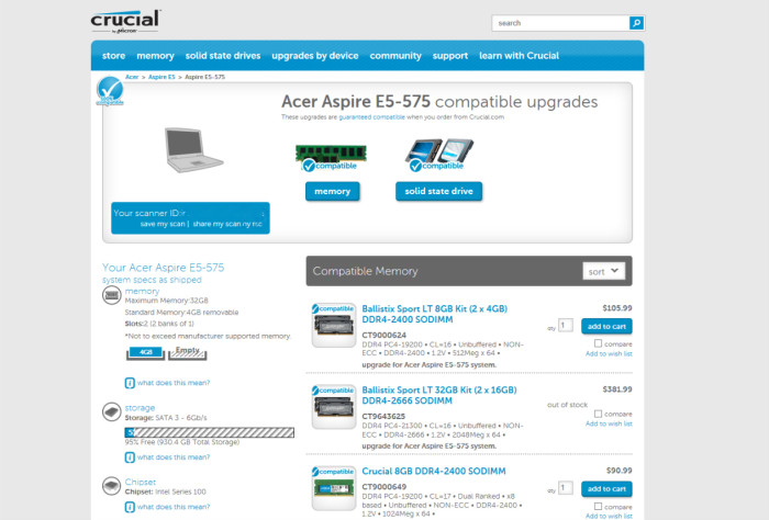 Как увеличить производительность бюджетного ноутбука картинка Crucial сканер системы ноутбука