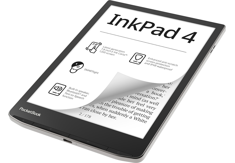 Представлен 7,8-дюймовый ридер PocketBook InkPad 4 с экраном E Ink Carta 1200 и защитой от воды фото