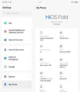 Обзор Tecno Phantom V Fold: складной дизайн картинка Обзор Tecno Phantom V Fold