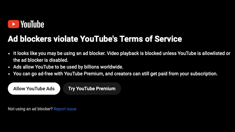 YouTube запретит просматривать видео пользователям блокировщиков рекламы