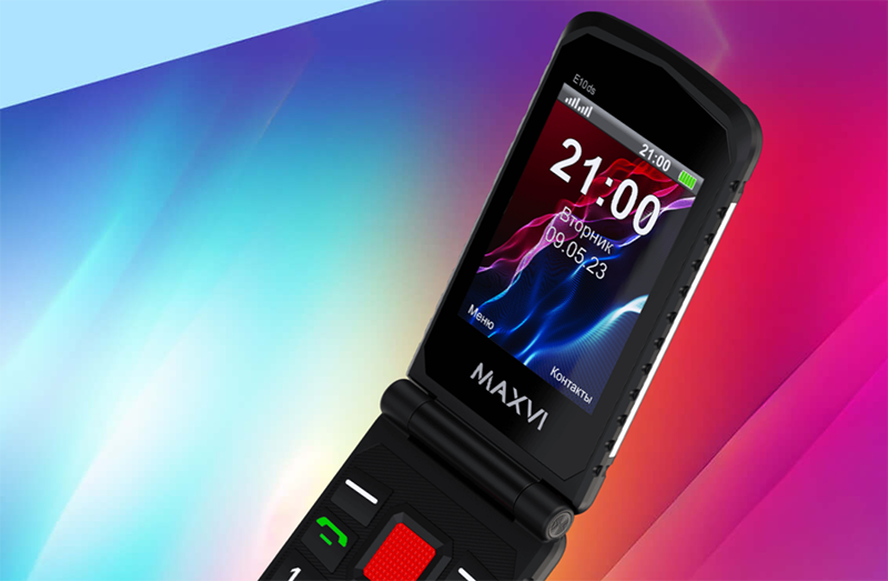 282683Maxvi E10ds: кнопочный телефон с защитой от воды и зарядной подставкой в комплекте