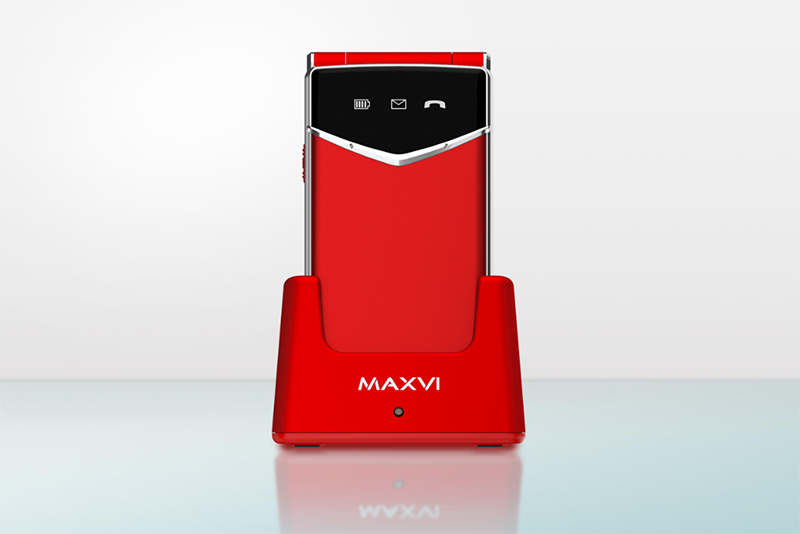 282485Maxvi E11ds: раскладной телефон с металлической отделкой и зарядной подставкой в комплекте