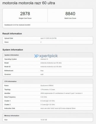 Motorola Razr 60 проходит тест Geekbench фото