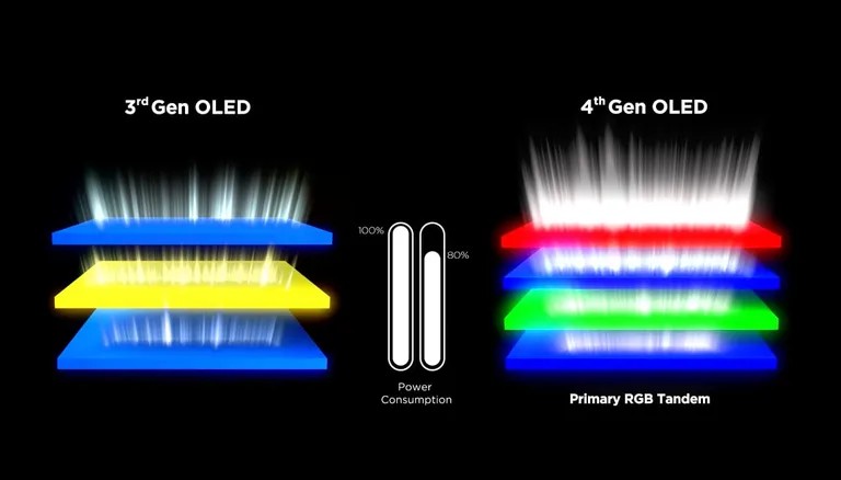Дисплей LG RGB Tandem OLED оснащен четырехслойным источником света, который одновременно ярче и энергоэффективнее