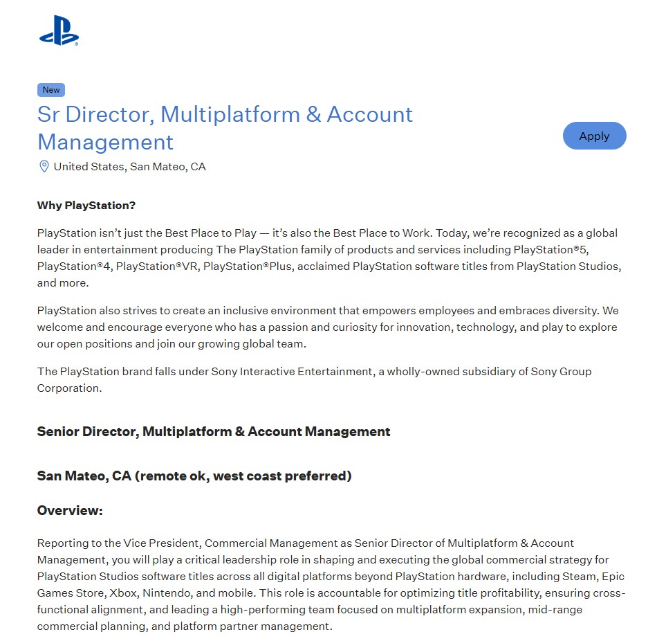 Sony хочет расширить «игры PlayStation Studios за пределы аппаратного обеспечения PlayStation» — нанимает сотрудников для партнерства с Xbox, Steam, Nintendo Switch и другими
