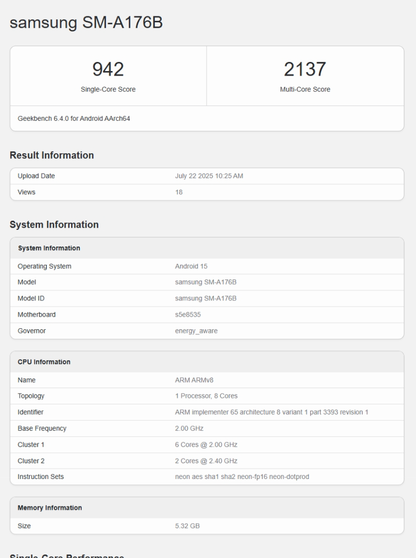 Samsung Galaxy A17 5G «засветился» в Geekbench — и это снова старый чипсет картинка Samsung Galaxy A17 5G «засветился» в Geekbench — и это снова старый чипсет