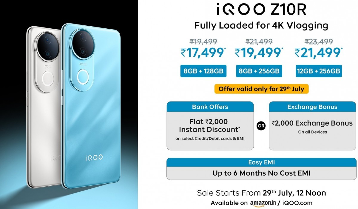 Представлен iQOO Z10R с процессором Dimensity 7400, селфи-камерой 4K и изогнутым AMOLED-дисплеем