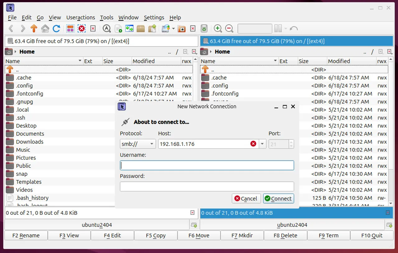 Krusader также поддерживает работу с архивами, имеет инструмент Useractions (для создания автоматизированных взаимодействий с файлами определённых типов), мощную функцию поиска, настраиваемые представления, MountMan (для подключения/отключения дисков), отчёты об использовании диска и многое другое.Krusader — файловый менеджер, который лучше всего подходит для опытных пользователей. Если вы новичок в Linux, то, скорее всего, не будете использовать его функции, пока не освоитесь в ОС. Тем не менее этоотличный выбор.