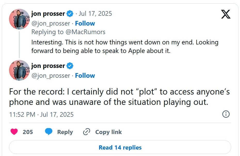 Apple подала в суд на Джона Проссера за то, что он якобы взломал разрабатываемый iPhone, чтобы украсть коммерческую тайну