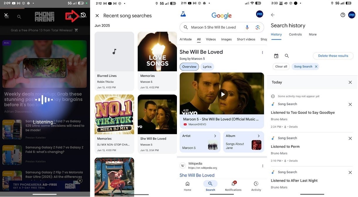 Популярная функция Android теперь переносит вас в историю поиска песен