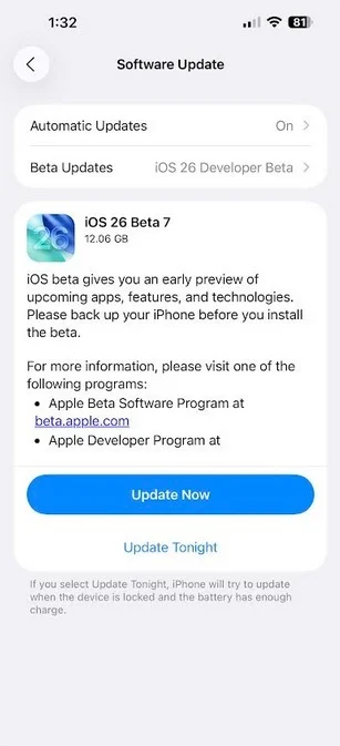 iOS 26 Beta 7