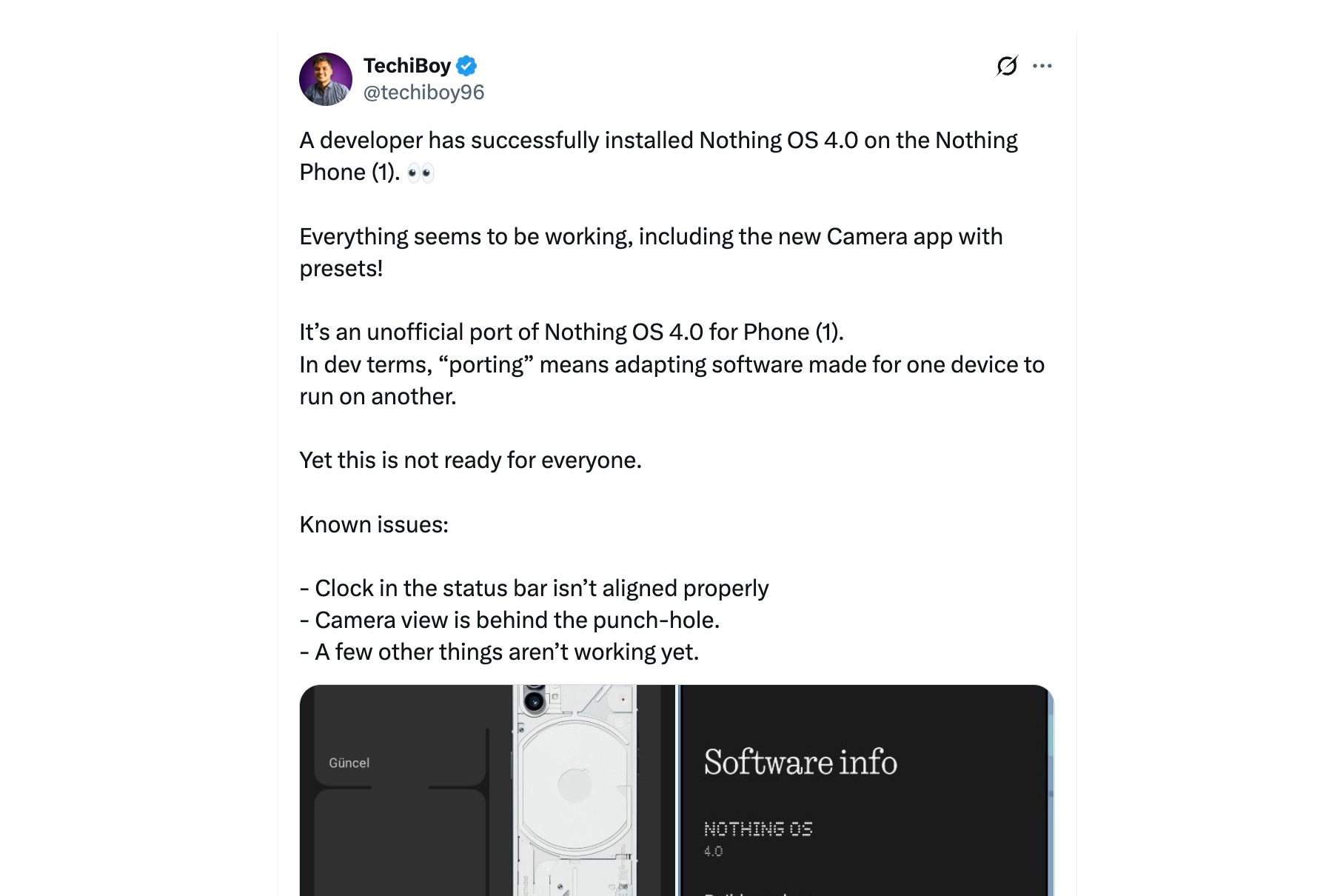 Nothing Phone (1) оживает: порт Nothing OS 4.0 на железо