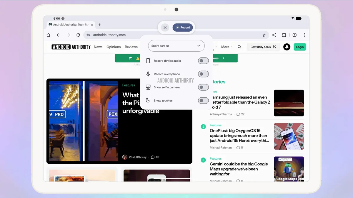 Запись экрана на Android получит мощный апгрейд с сюрпризом от Google картинка Google: Запись экрана получит новую панель и фишки