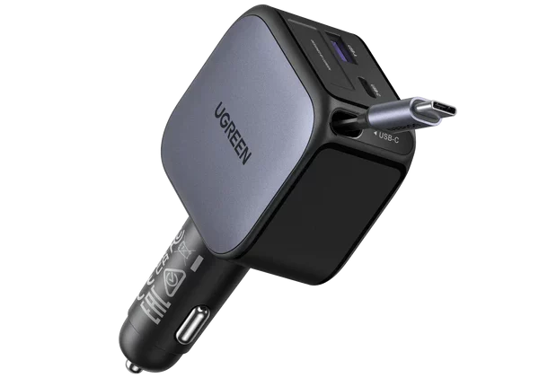 Авто-зарядка UGREEN Nexode 145 Вт с выдвижным кабелем