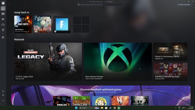 Полноэкранный режим Xbox на ОС Windows 11