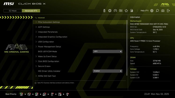 MSI X870E Tomahawk MAX Wifi PZ