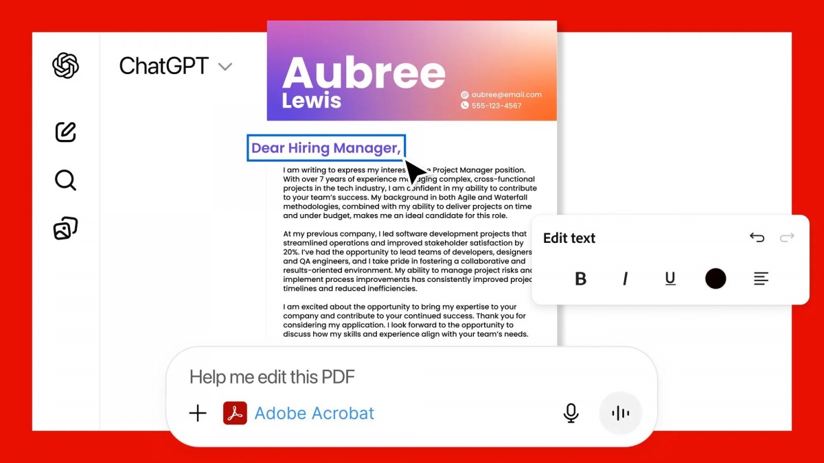 Adobe в ChatGPT — Photoshop, Express и Acrobat бесплатно картинка ПО Adobe Photoshop и Acrobat прямо в ChatGPT | DGL.RU