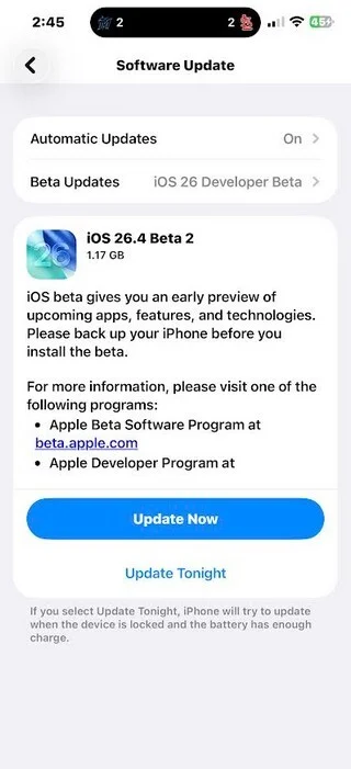 Операционная система iOS 26.4 Beta 2: Apple снова «кинула» пользователей с обновлением Siri картинка iOS 26.4 Beta 2: Apple снова подвела с Siri | DGL.RU