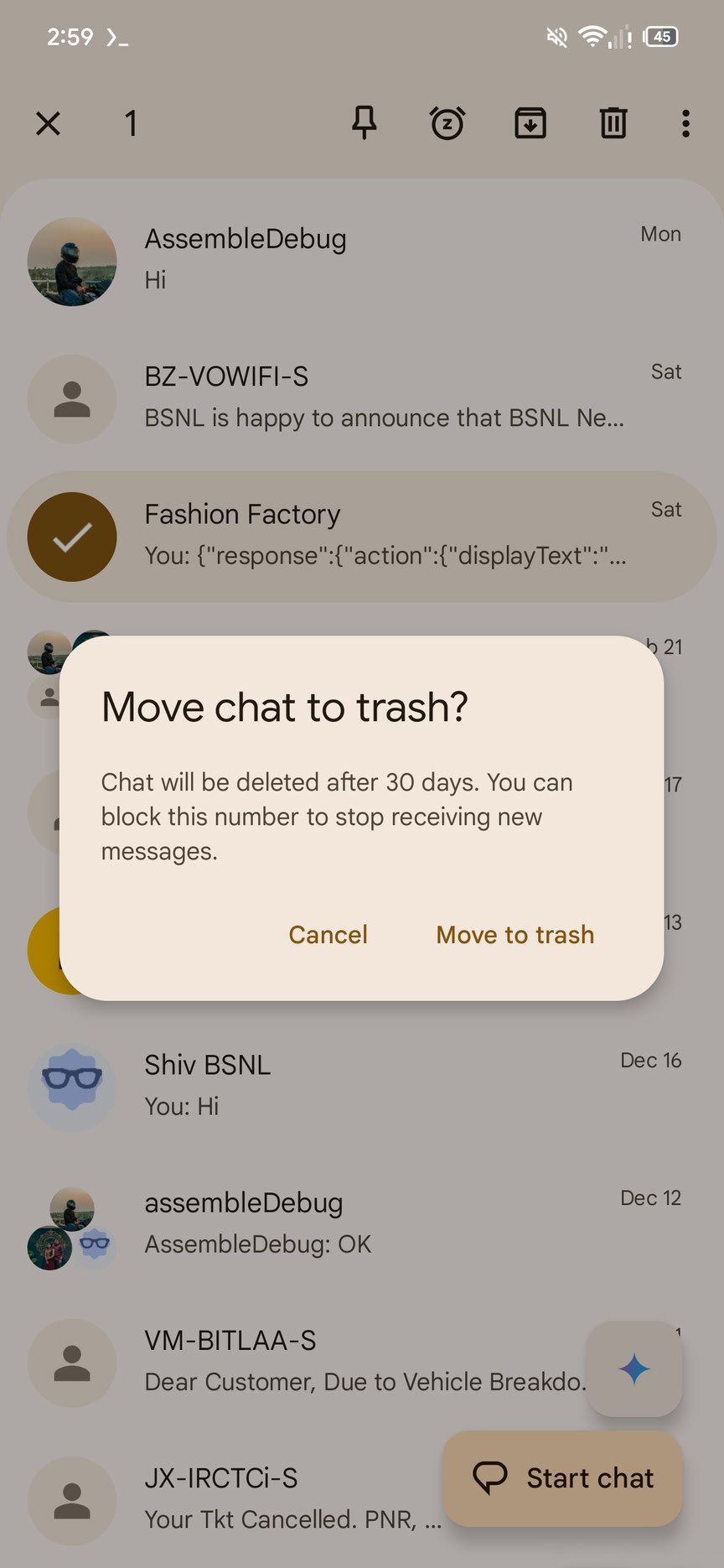 Google Сообщения: теперь у удаленных чатов есть «подушка безопасности» картинка Корзина в Google Сообщениях появилась в бета | DGL.RU