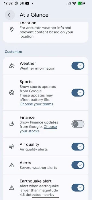 Виджет At a Glance на Pixel: спорт и финансы | DGL.RU