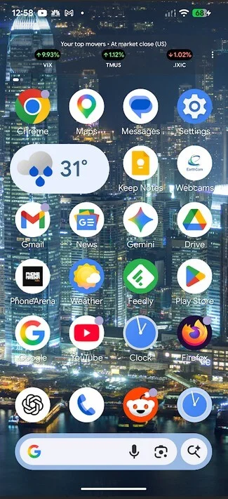 Виджет At a Glance на Pixel: спорт и финансы | DGL.RU