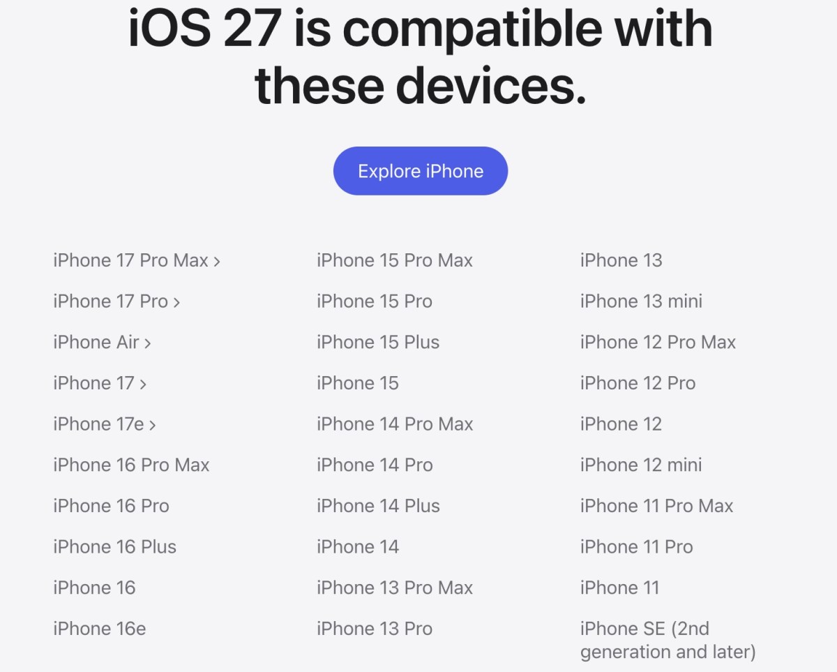 Секретные списки Apple утекли в сеть: кто получит iOS 27, iPadOS 27, macOS 27 и watchOS 27 картинка Секретные списки Apple утекли в сеть: кто получит iOS 27, iPadOS 27, macOS 27 и watchOS 27