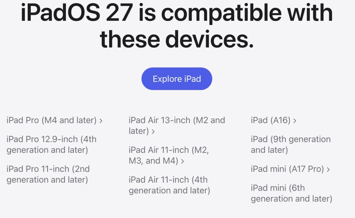 Секретные списки Apple утекли в сеть: кто получит iOS 27, iPadOS 27, macOS 27 и watchOS 27 картинка Секретные списки Apple утекли в сеть: кто получит iOS 27, iPadOS 27, macOS 27 и watchOS 27