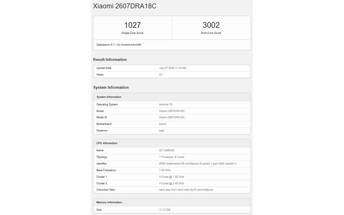 Redmi Note 17, возможно, только что запустили Geekbench, раскрыв его набор микросхем и объем оперативной памяти картинка Redmi Note 17 и Note 17 Pro будут официально представлены