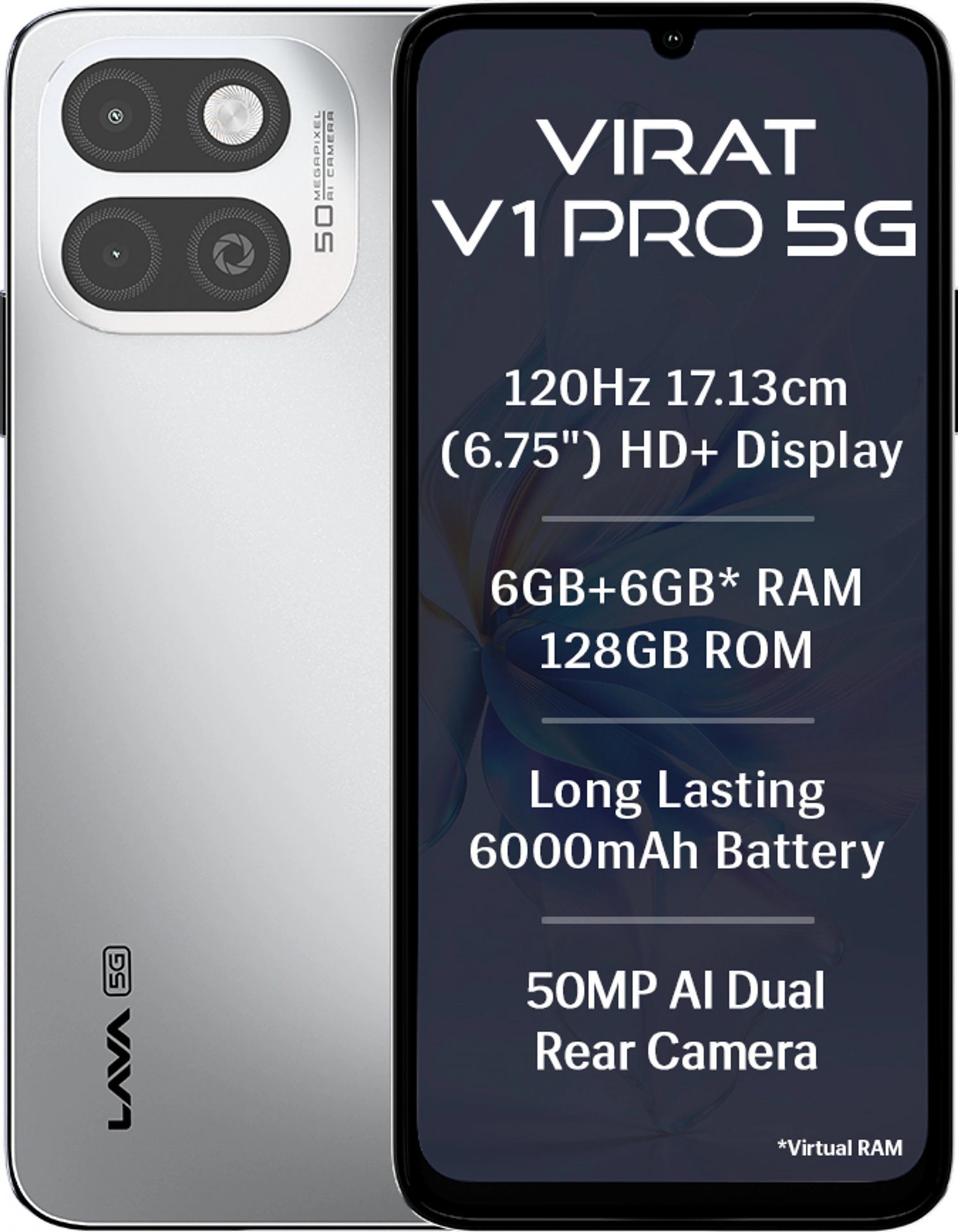 Lava Virat V1 Pro 5G: бюджетный смартфон с экраном 120 Гц и аккумулятором на 6000 мАч картинка Lava Virat V1 Pro 5G: экран 120 Гц и 6000 мАч | DGL.RU