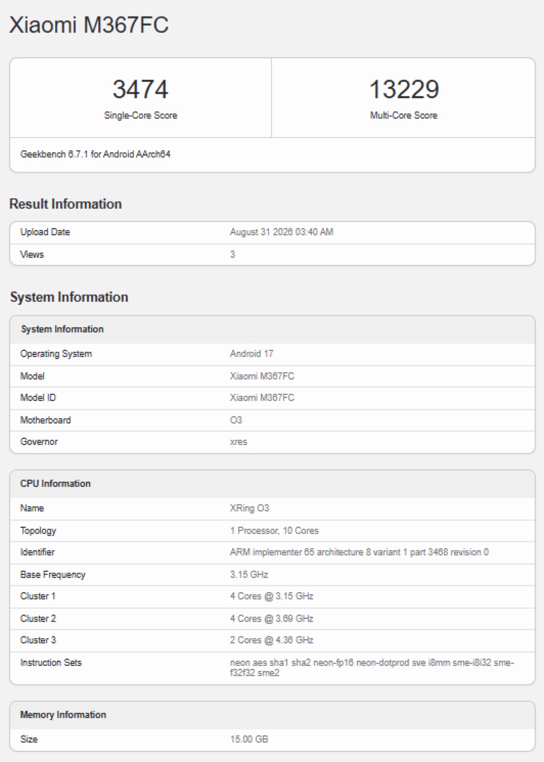 Планшет Xiaomi Pad 9 Pro Max протестировали в Geekbench с фирменным чипом Xring O3 картинка Планшет Xiaomi Pad 9 Pro Max прошел Geekbench | DGL.RU
