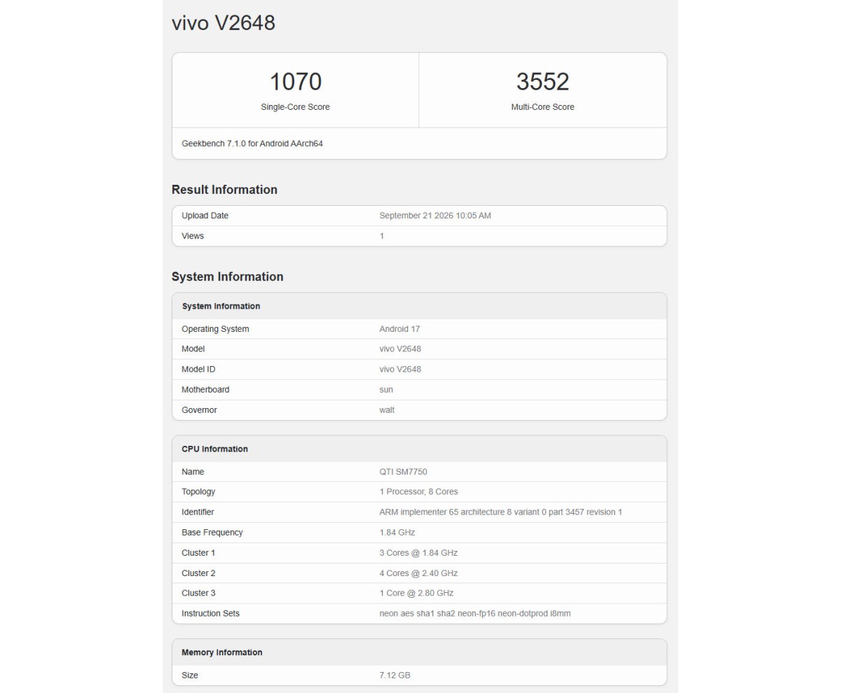 vivo V80 запускает Geekbench сразу после выхода нового тизерного видео картинка vivo V80 запускает Geekbench сразу после выхода нового тизерного видео
